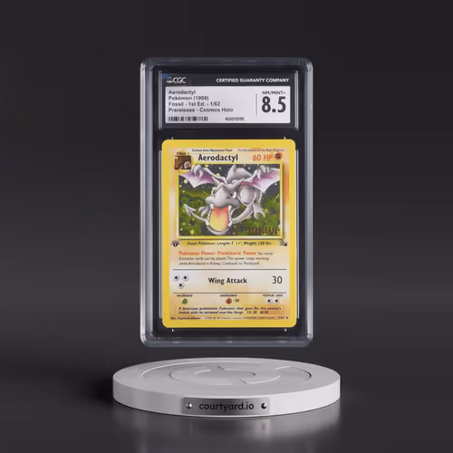 1999 Pokémon Fossil #1 Aerodactyl - 1st Edition Holo Prerelease-Cosmos (CGC 8.5 NM-MT+)