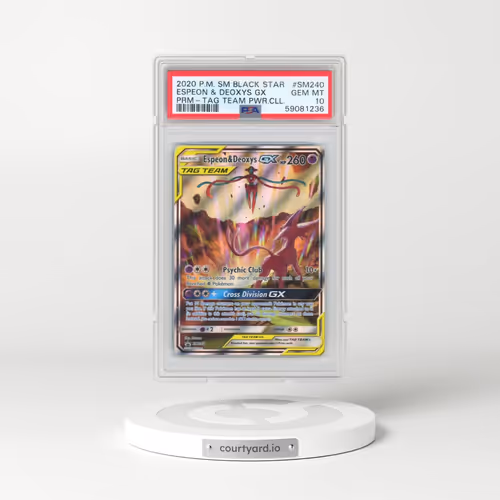 2020 Pokémon SM Black Star Promo #SM240 Espeon & Deoxys GX - Holo Tag Team Powers Collection (PSA 10 GEM MINT)