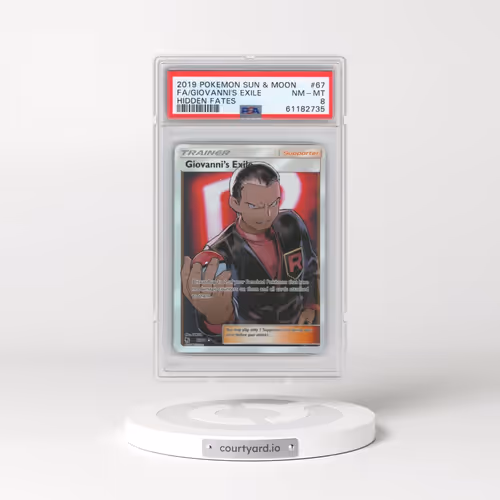 2019 Pokémon Sun & Moon Hidden Fates #67 Giovanni's Exile - Full Art (PSA 8 NM-MT)
