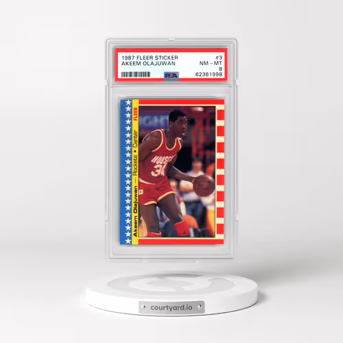 1987 Fleer Sticker #3 Akeem Olajuwon (PSA 8 NM-MT)