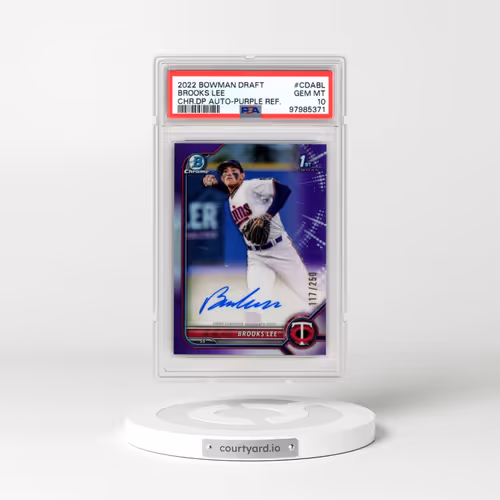 2022 Bowman Draft Chrome Draft Pick Autographs #CDABL Brooks Lee - Purple Refractor (PSA 10 GEM MINT)