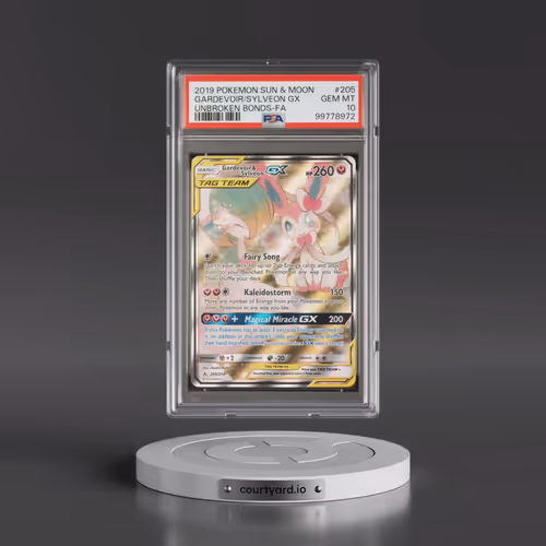 2019 Pokémon Sun & Moon Unbroken Bonds #205 Gardevoir & Sylveon GX - Holo Full Art (PSA 10 GEM MINT)