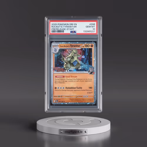 2025 Pokémon Dri EN-Destined Rivals #096 Team Rocket's Tyranitar - Prerelease-Staff (PSA 10 GEM MINT