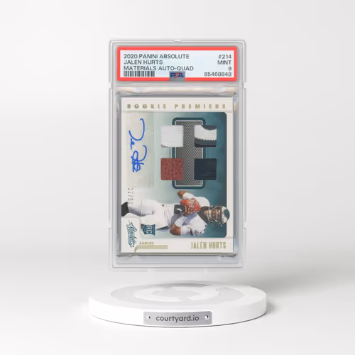 2020 Panini Absolute #214 Jalen Hurts - Materials Autograph-Quad (PSA 9 MINT)