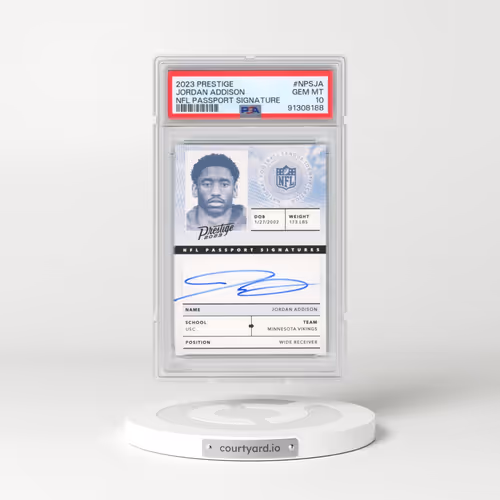 2023 Panini Prestige NFL Passport Signature #NPSJA Jordan Addison (PSA 10 GEM MINT)
