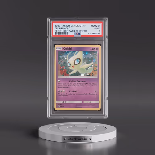 2019 Pokémon SM Black Star Promo #SM224 Celebi - Holo Cosmic Eclipse Three Pack Blisters (PSA 9 MINT
