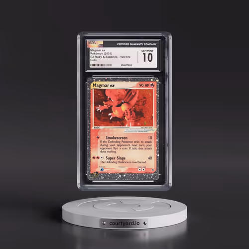 2003 EX Ruby & Sapphire (2003 Copyright, w/ "e" Symbol) #100/109 Magmar ex - Holo (CGC 10 GEM MINT)