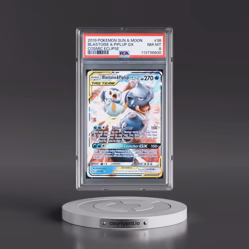 2019 Pokémon Sun & Moon Cosmic Eclipse #38 Blastoise & Piplup GX - Holo (PSA 8 NM-MT)