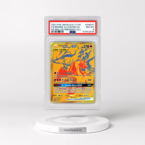 2021 Pokémon SM Black Star Promo #SM247 Reshiram & Charizard GX - Holo Full Art Reshiram & Charizard GX Premium Collection (PSA 8 NM-MT)