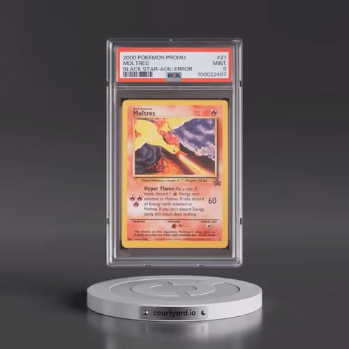 2000 Pokémon Promo Black Star #21 Moltres - Toshinao Aoki Error (PSA 9 MINT)