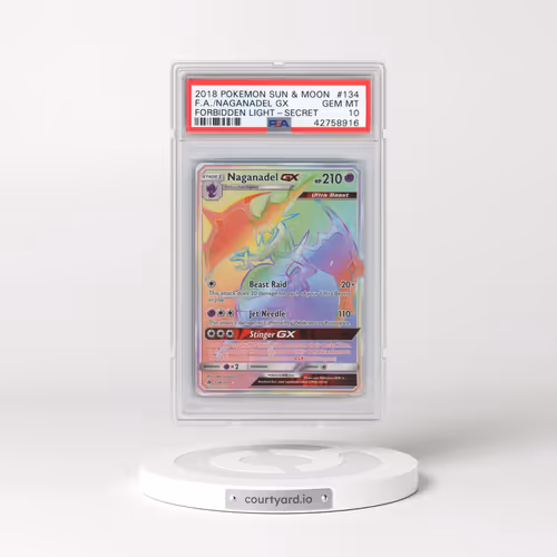 2018 Pokémon Sun & Moon Forbidden Light #134 Naganadel GX - Holo Full Art Secret (PSA 10 GEM MINT)