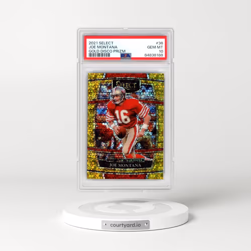 2021 Panini Select #36 Joe Montana - Gold Disco Prizm (PSA 10 GEM MINT)