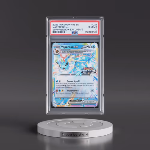 2025 Pokémon Pre EN-Prismatic Evolutions #023 Vaporeon EX - Holo Surprise Box Exclusive (PSA 10 GEM