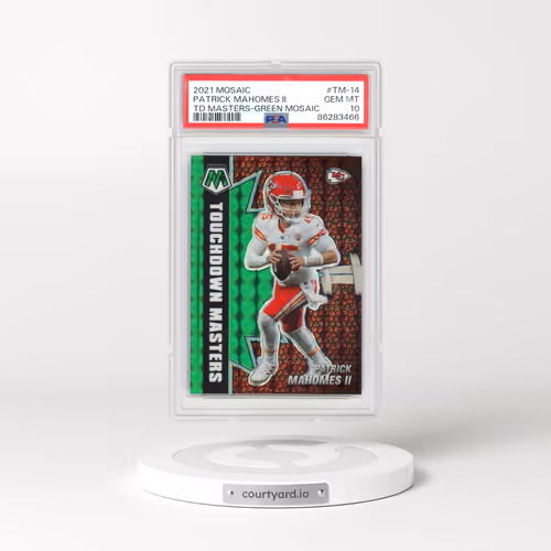 2021 Panini Mosaic Touchdown Masters #TM-14 Patrick Mahomes II - Green Mosaic (PSA 10 GEM MINT)