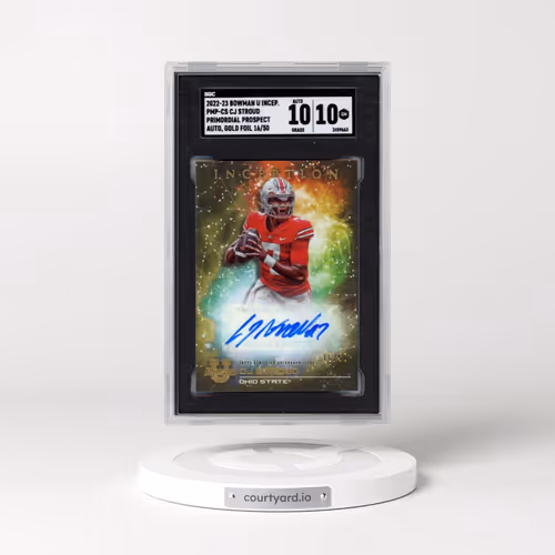 2022 Bowman University Inception #PMP-CS Cj Stroud - Primordial Pros, Auto. Gold Foil (SGC 10 GEM MI