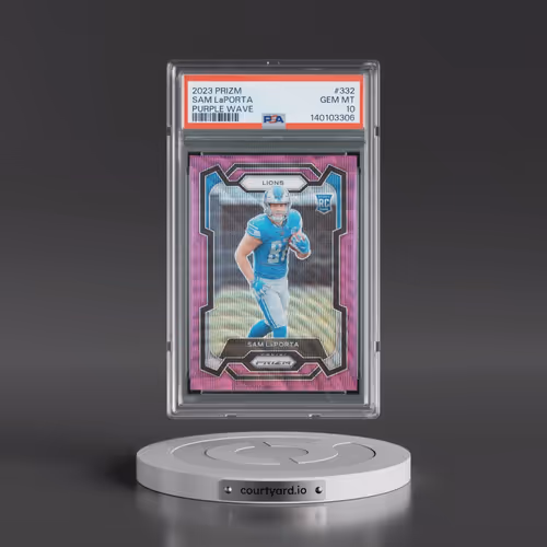 2023 Panini Prizm #332 Sam LaPorta - Purple Wave (PSA 10 GEM MINT)