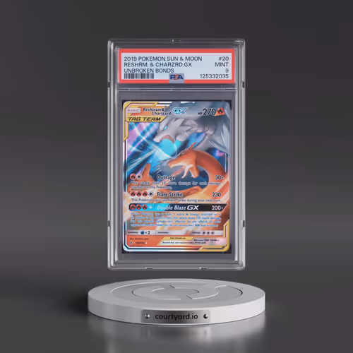 2019 Pokémon Sun & Moon Unbroken Bonds #20 Reshiram & Charizard GX - Holo (PSA 9 MINT)