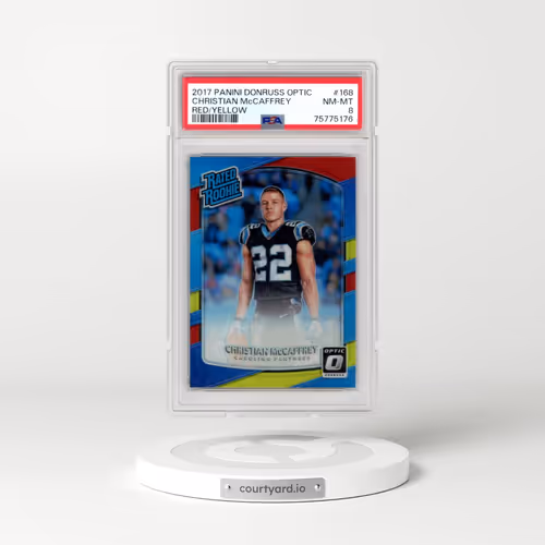 2017 Panini Donruss Optic #168 Christian McCaffrey - Red/Yellow (PSA 8 NM-MT)