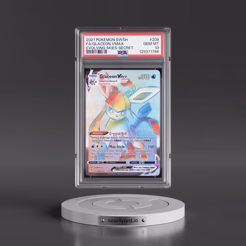 2021 Pokémon Sword & Shield Evolving Skies #208 Glaceon Vmax - Full Art Secret (PSA 10 GEM MINT)