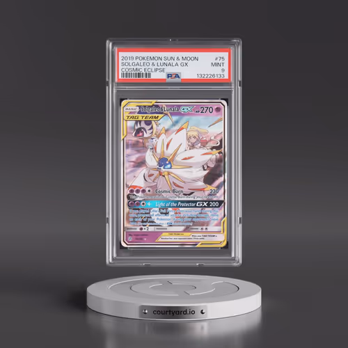 2019 Pokémon Sun & Moon Cosmic Eclipse #75 Solgaleo & Lunala GX - Holo (PSA 9 MINT)