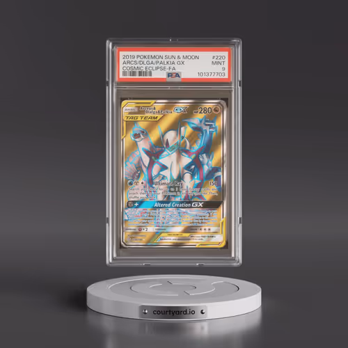 2019 Pokémon Sun & Moon Cosmic Eclipse #220 Arceus & Dialga & Palkia GX - Holo Full Art (PSA 9 MINT)