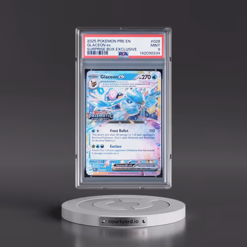 2025 Pokémon Pre EN-Prismatic Evolutions #026 Glaceon EX - Holo Surprise Box Exclusive (PSA 9 MINT)
