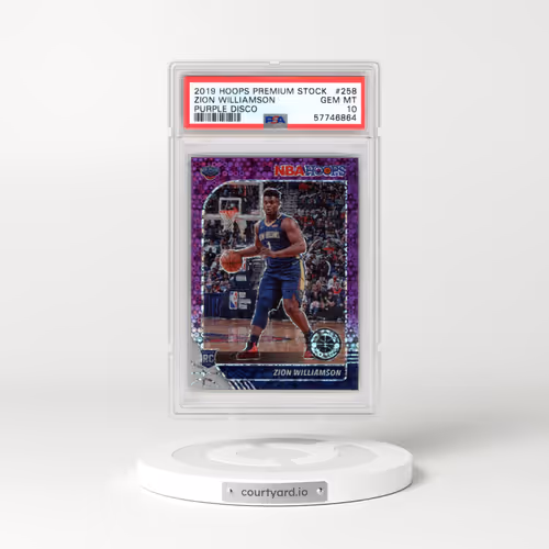 2019 Panini Hoops Premium Stock #258 Zion Williamson - Purple Disco (PSA 10 GEM MINT)