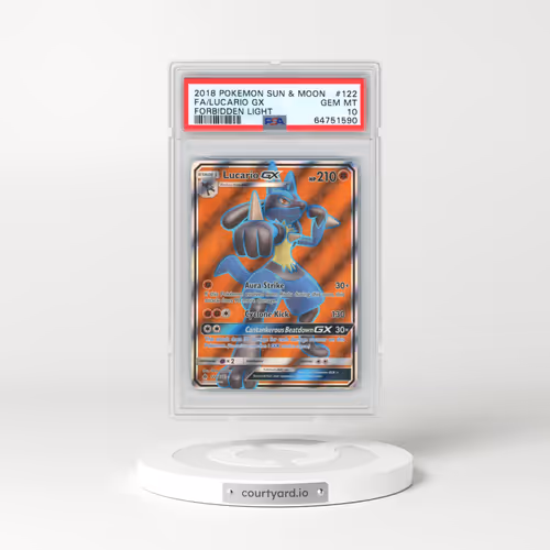 2018 Pokémon Sun & Moon Forbidden Light #122 Lucario GX - Holo Full Art (PSA 10 GEM MINT)