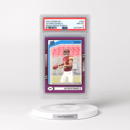 2024 Panini Donruss #389 Jayden Daniels - Press Proof Purple (PSA 8 NM-MT)
