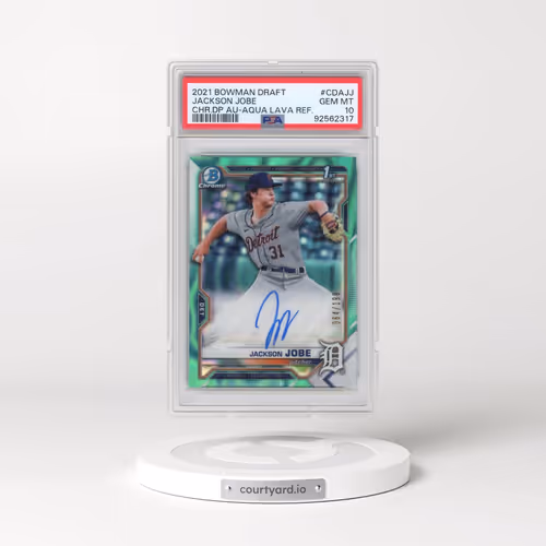 2021 Bowman Draft Chrome Draft Pick Autographs #CDAJJ Jackson Jobe - Aqua Lava Refractor (PSA 10 GEM