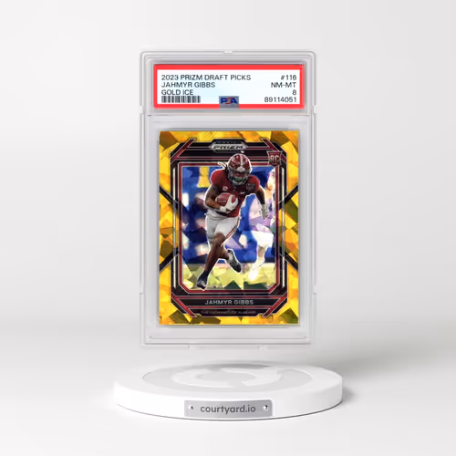 2023 Panini Prizm Draft Picks #116 Jahmyr Gibbs - Gold Ice (PSA 8 NM-MT)