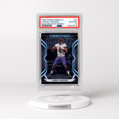 2020 Panini Obsidian #87 Lamar Jackson - Electric Etch Purple (PSA 10 GEM MINT)