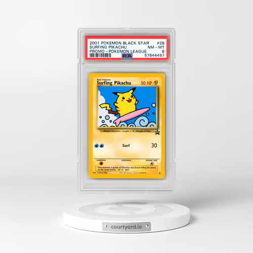 2001 Pokémon Promo Black Star #28 Surfing Pikachu - Pokemon League (PSA 8 NM-MT)
