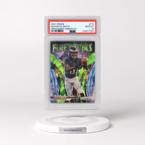 2021 Panini Prizm Fireworks #F12 DeVonta Smith - Green Ice (PSA 10 GEM MINT)