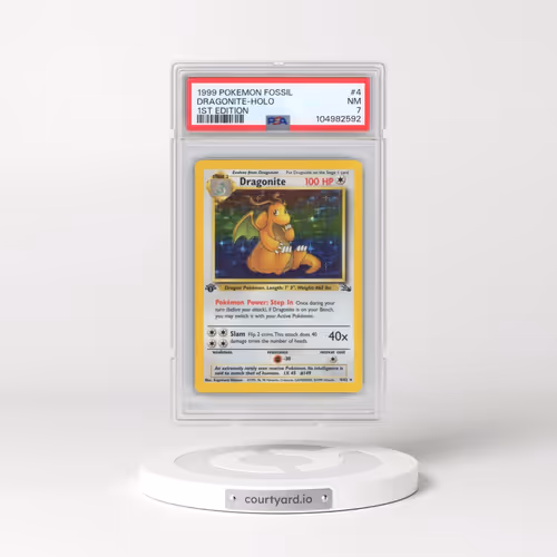 1999 Pokémon Fossil #4 Dragonite - 1st Edition Holo (PSA 7 NM)