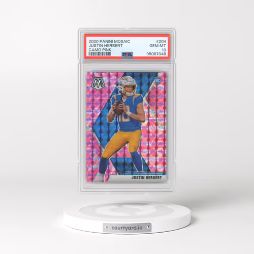 2020 Panini Mosaic #204 Justin Herbert - Camo Pink (PSA 10 GEM MINT)