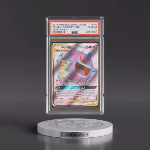 2019 Pokémon Sun & Moon Team Up #164 Gengar & Mimikyu GX - Holo Full Art (PSA 10 GEM MINT)