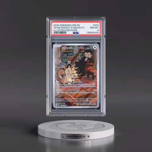 2025 Pokémon Dri EN-Destined Rivals #203 Team Rocket's Meowth - Illustration Rare (PSA 8 NM-MT)
