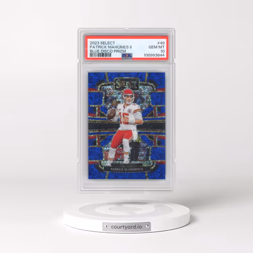 2023 Panini Select #49 Patrick Mahomes II - Blue Disco Prizm (PSA 10 GEM MINT)