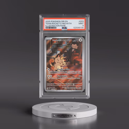 2025 Pokémon Dri EN-Destined Rivals #203 Team Rocket's Meowth - Illustration Rare (PSA 9 MINT)