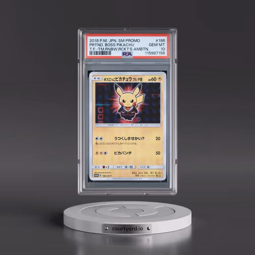 2018 Pokémon SM Promo #196 Pretend Boss Pikachu - Team Flare-Team Rainbow Rocket's Ambition (PSA 10