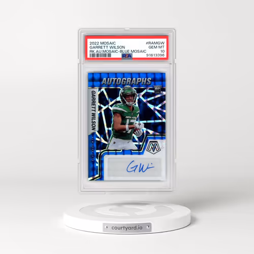 2022 Panini Mosaic Rookie Autograph Mosaic #RAMGW Garrett Wilson - Blue Mosaic (PSA 10 GEM MINT)