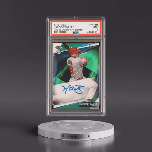 2018 Finest Firsts Autographs #FFAHB Harrison Bader - Green Refractor (PSA 9 MINT)