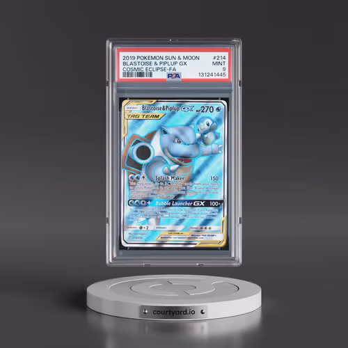 2019 Pokémon Sun & Moon Cosmic Eclipse #214 Blastoise & Piplup GX - Holo Full Art (PSA 9 MINT)