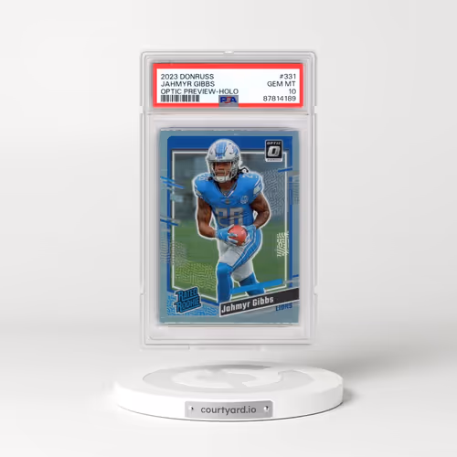 2023 Panini Donruss #331 Jahmyr Gibbs - Optic Preview-Holo (PSA 10 GEM MINT)