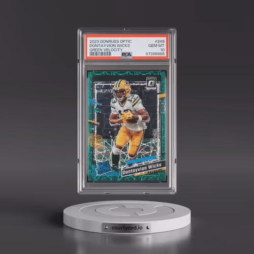 2023 Panini Donruss Optic #249 Dontayvion Wicks - Green Velocity (PSA 10 GEM MINT)