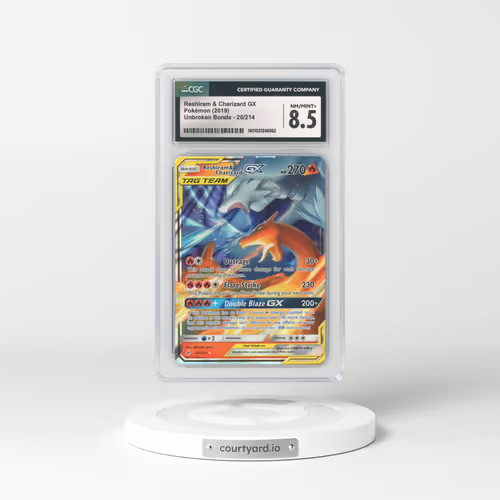 2019 Unbroken Bonds #20 Reshiram & Charizard GX - Full Art Holo (CGC 8.5 NM-MT+)