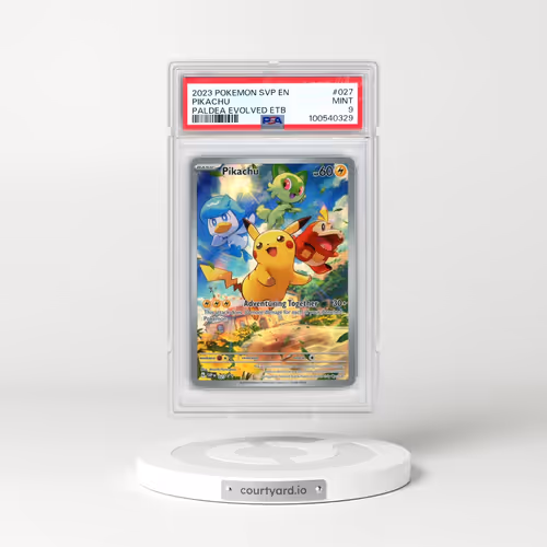 2023 Pokémon Svp EN-SV Black Star Promo #027 Pikachu - Paldea Evolved Elite Trainer Box (PSA 9 MINT)