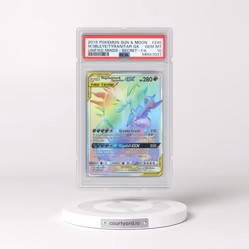 2019 Pokémon Sun & Moon Unified Minds #245 Mega Sableye & Tyranitar GX - Holo Full Art Secret (PSA 1