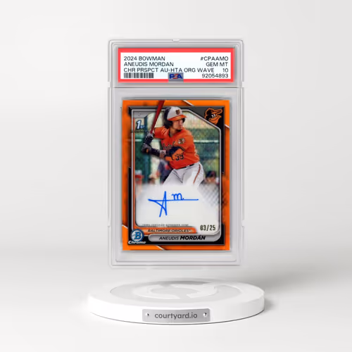 2024 Bowman Chrome Prospect Autographs #CPAAMO Aneudis Mordan - Hta Orange Wave (PSA 10 GEM MINT)